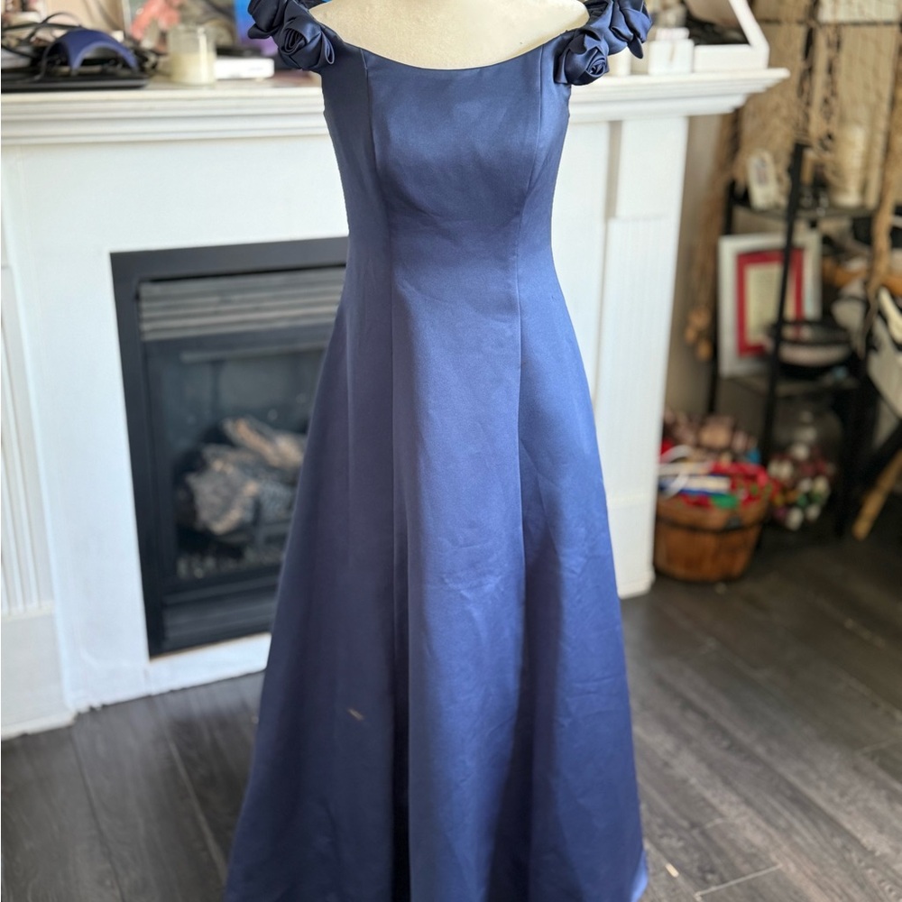 ALFRED SUNG Navy Off-Shoulder Dress
